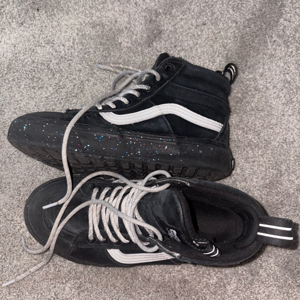 Vans Black and White High-Top MTE Outdoors Shoes with Sparkle Bottoms
